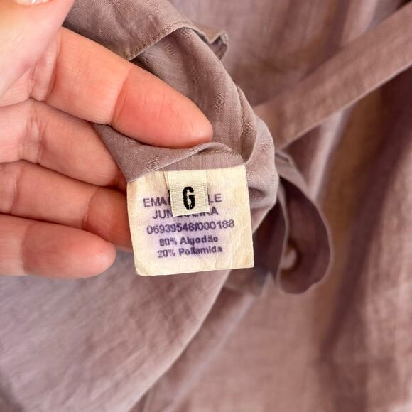 Emannuelle Junqueira Blouse Womens L Purple Scoop Neck Belted Puff Sleeve Formal - Picture 8 of 9